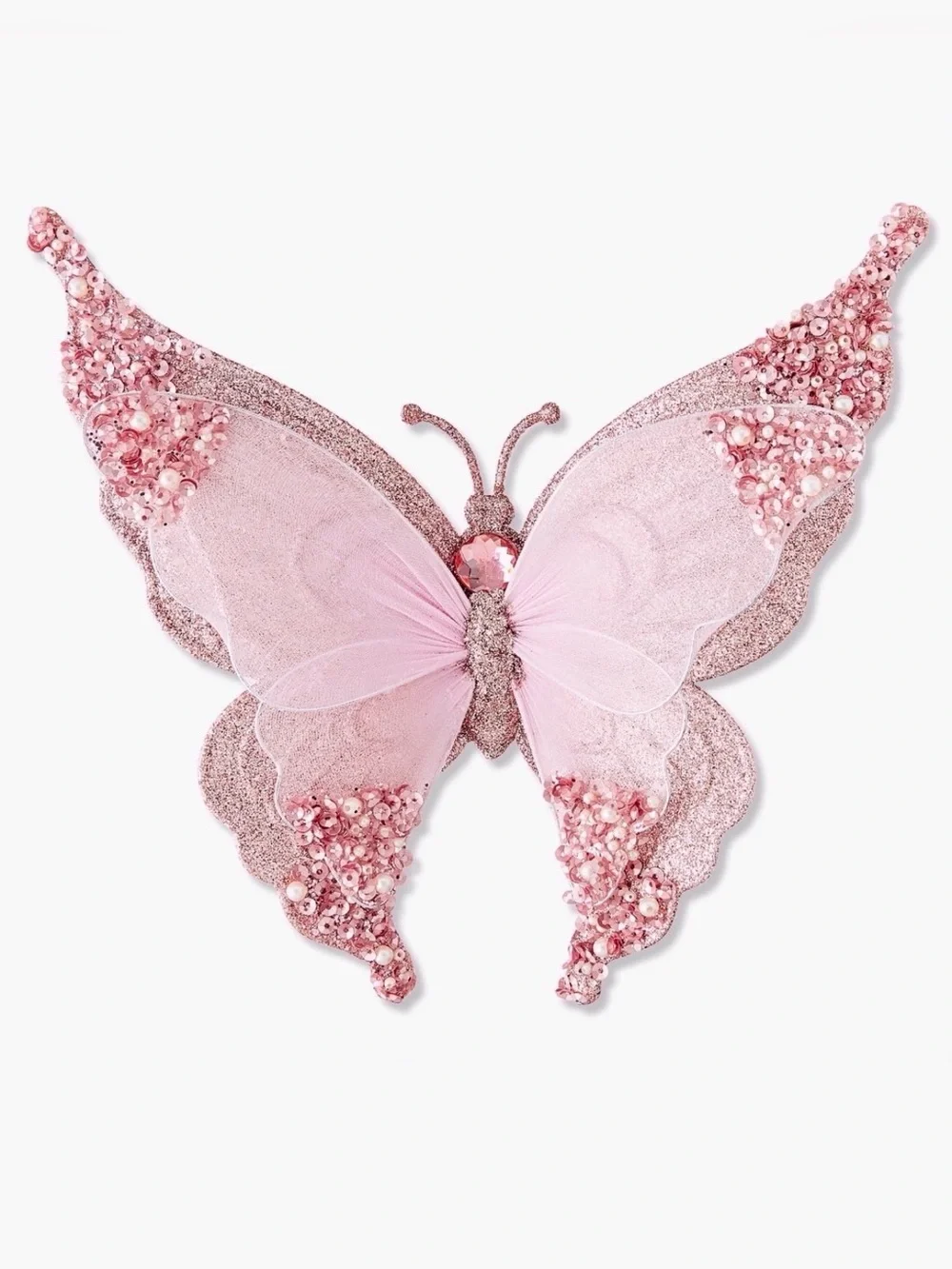 7ct Glitter Pink Butterfly Decorative Christmas Clip Tree Ornament